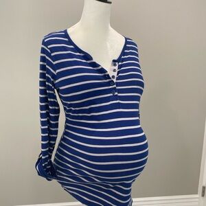 Motherhood Navy and White Striped Maternity Long Sleeve Top